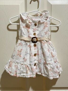 Little Lass Baby Girl Floral Butterfly Print Dress with Button Belt 6-9M